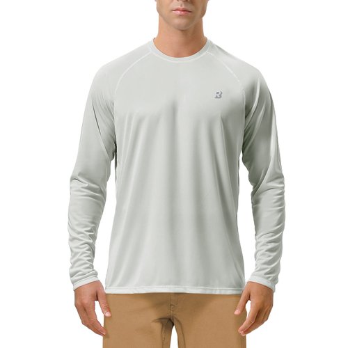 Roadbox Mens UPF 50+ UV Sun Protection Shirts Outdoor Long Sleeve SPF Diving Rash Guard for Fishing Hiking Swimming Grey
