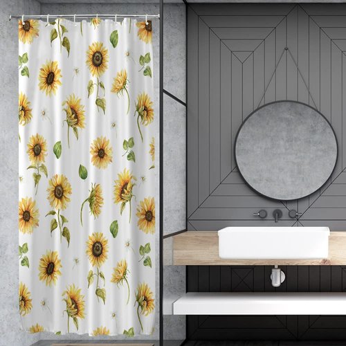 Colorful Star Narrow Shower Curtain Sunflower Waterproof Fabric Decorative Half Bathroom Curtain with Hooks for Stall & Small Bathroom Yellow Bathroom Decor 36"x72" - Watercolor Sunflowers Pattern