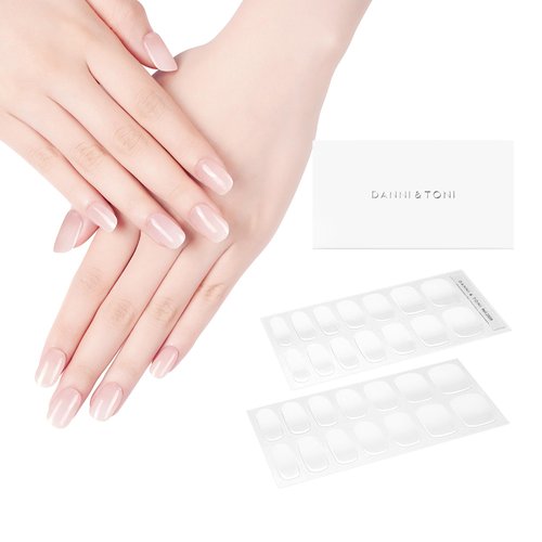 DANNI & TONI Semi Cured Gel Nail Strips White Ombre (Frosty Veil) French Gel Nail Stickers Transparent to White Gel Nail Wraps 28 Stickers