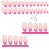 Hot Pink French Tip Cute Press on Nails Medium Acrylic Nails Almond Glossy Nude Stick On Nails 24PCS Gel Glue On Nails Kit for Women and Girls