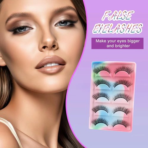 Wffenhefragrance Artificial Mink Eyelashes - Fluffy Wispy Lashes 5 Pairs | Natural Look False Eyelashes Extensions| Easy to Apply | Reusable Strip Lashes | 7-13-14mm