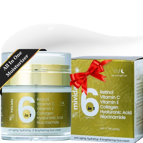 mivida Advanced Retinol Cream for Face & Neck | 6-in-1 Anti-Aging Moisturizer with Collagen, Hyaluronic Acid, Vitamin C & E | Firming, Hydrating, Wrinkle-Reducing - 1.7 fl oz