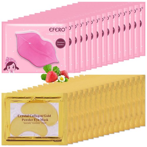 TIRDET 30 Pairs Lip Mask & Under Eye Mask, 24K Crystal Collagen Under Eye Patches for Puffy Eyes, Reducing Fine Lines & Dark Circle, Collagen Lip Mask Sheet Effectively Nourishes the Lip & Eye Skin