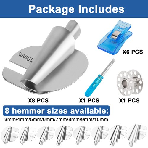 2024 Upgraded Universal Sewing Rolled Hemmer Foot Set 8 Sizes Rolled Hem Presser Foot [3-10mm] Wide Rolled Hem Foot for Home Industrial Sewing Machine Sewing Supplies[8Pcs-3/4/5/6/7/8/9/10mm]