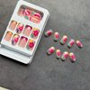 French Tip Press on Nails Short Square Fake Nails Nude Pink False with Flower Designs Acrylic Artificial Nails Full Cover Glue on Nails Stick on Nails for Women Girls