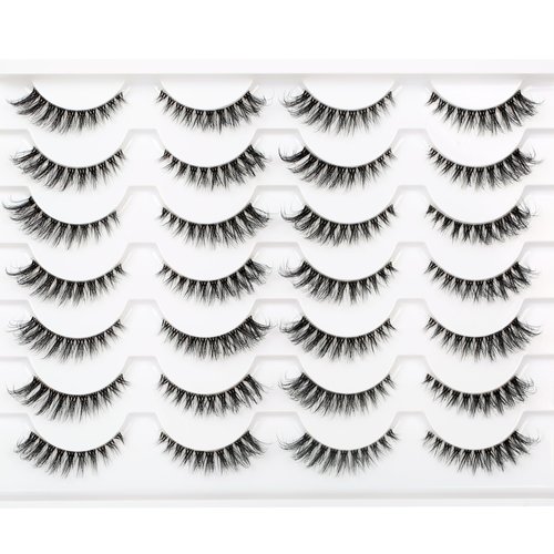 Pooplunch False Eyelashes Wispy Cat Eye Look Natural Clear Band Fluffy Short Accent Lashes Faux Mink Lashes Fake Eyelashes 14 Pair Pack