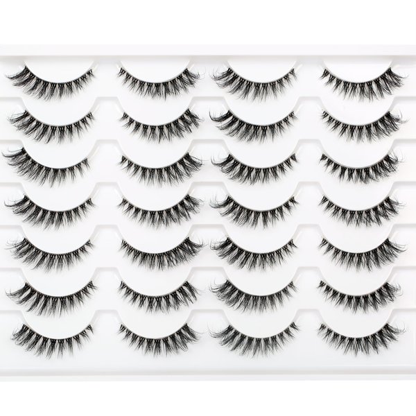 Pooplunch False Eyelashes Wispy Cat Eye Look Natural Clear Band Fluffy Short Accent Lashes Faux Mink Lashes Fake Eyelashes 14 Pair Pack