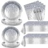 98 Pieces Silver Happy Birthday Decorations for 24 Guests Diamonds Silver Glitter Birthday Party Plates and Napkins Tablecloths Silver Birthday Tableware Set Baby Shower Wedding Party Favors