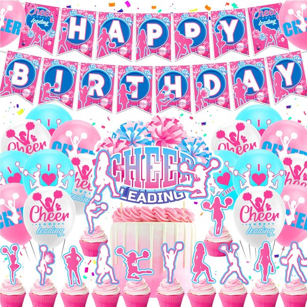 Cheerleading Birthday Party Decorations Cheerleader Birthday Party Supplies Includes Cheerleading Birthday Banner Cake Cupcake Toppers Balloons for Cheerleading Birthday Party, Gymnastics Party
