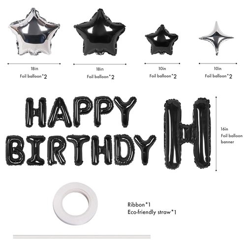 Blue and Black Birthday Decorations for Men, Navy Blue Birthday Party Supplies with Banner, Fringe Curtain, Star Foil Balloons for 13th 16th 18th 21st 25th 30th 40th 50th 60th Birthday Decorations