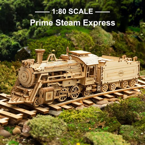 ROKR 3D Wooden Puzzle for Adults Mechanical Car Model-DIY Building Vehicle Kits-Brain Teaser Toys-Gift for Men Women Kids on Birthday/Christmas Day (Steam Train Model with Carriage)