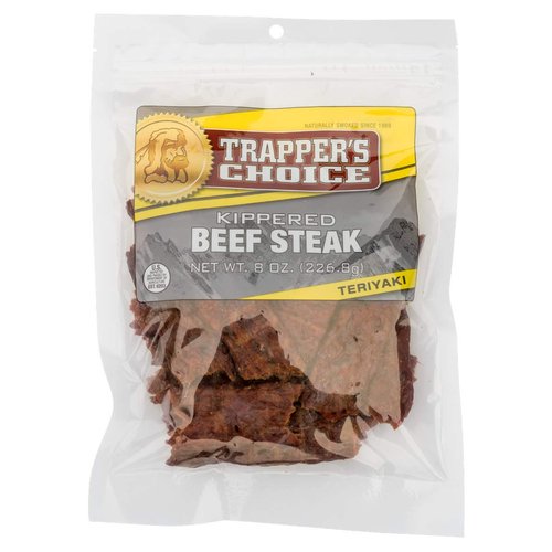 Old Trapper | Trapper’s Choice | Teriyaki Kippered Beef Steak | Traditional Style Real Wood Smoked Beef | Made from 100% Beef | High Protein | Low Carb | 8 Oz. (1 Bag)