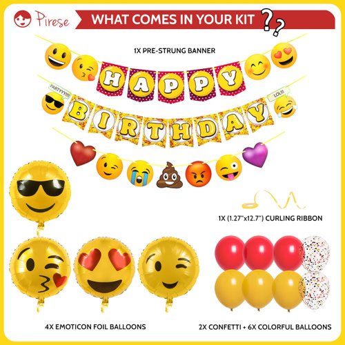 Pirese Emoticon Face Birthday Decorations, Smile Face Party Decorations, Emoticons Happy Birthday Banner, Yellow Face Birthday Party Supplies, Emoticons Party Decor, Poop Birthday Party Supplies