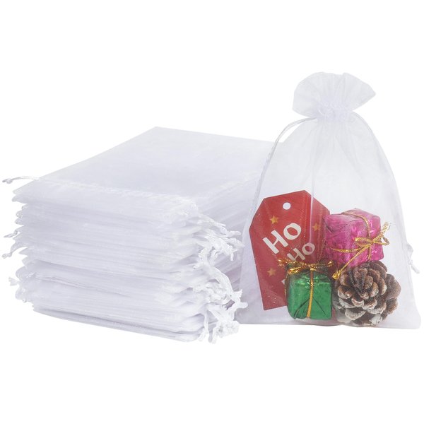 HRX Package 100pcs White Organza Bags, 4x6 inch Mesh Bags Drawstring Gift Bags Jewelry Pouches for Candy Wedding Favors Christmas