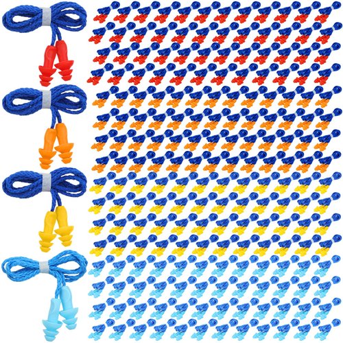 Xuhal 200 Pairs Corded Ear Plugs Bulk, Silicone Hearing Protection Ear Plugs for Shooting Reusable Individually Wrapped Soft Adults Noise Cancelling Earplugs for Work Sleeping