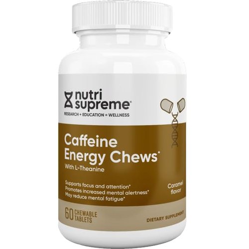 Nutri-Supreme Research Caffeine Energy Chews with L-Theanine - Caramel Flavor - 60 Chewable Tablets