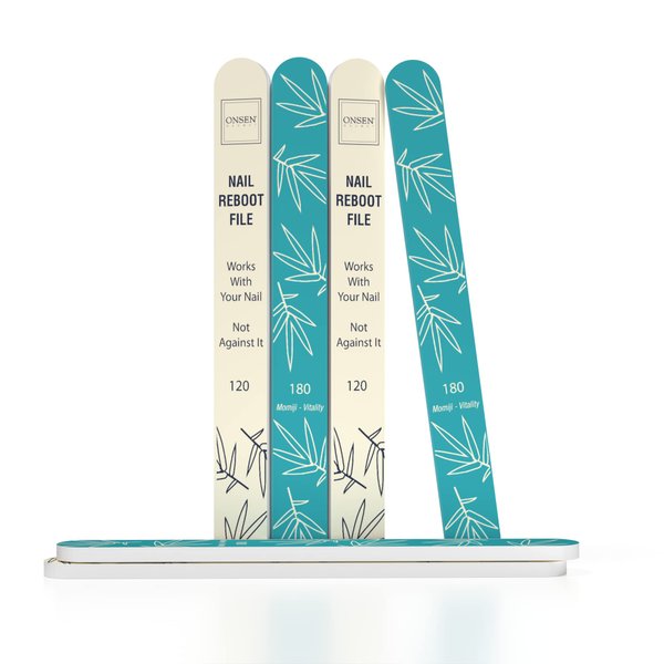 Onsen Secret Japanese Nail File - Professional 6-Pack Nail Files, Double Sided Natural & Acrylic Nail Filers - 120/180 Grit - Disposable, Salon Smooth | Best Onsen Nail File for Shiny Nails