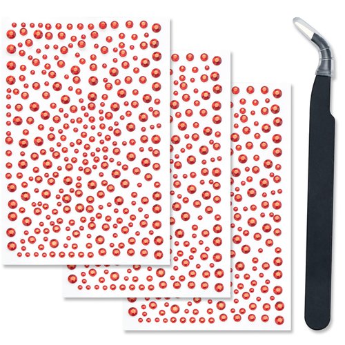 3 Sheets Face Gems Self Adhesive Rhinestones Stick on Face Jewels Stickers Decorations for Face, Makeup, Nail, Crafts (Red)