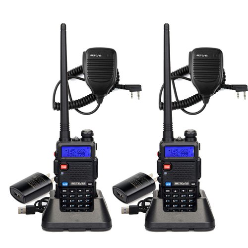 Retevis RT-5R 2 Way Radio Long Range, Walkie Talkies with Shoulder Mic, Dual Band, 128CH, High Power, Handheld Two Way Radios, 1400mAh Rechargeable Ham Radio for Hunt, Hiking, Sking (2 Pack)