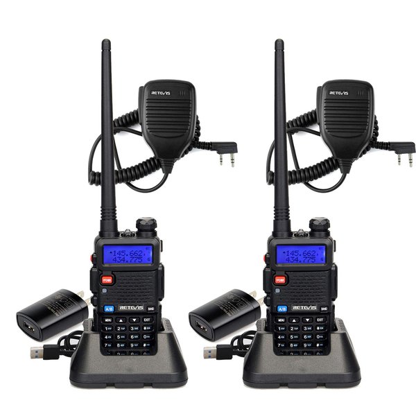 Retevis RT-5R 2 Way Radio Long Range, Walkie Talkies with Shoulder Mic, Dual Band, 128CH, High Power, Handheld Two Way Radios, 1400mAh Rechargeable Ham Radio for Hunt, Hiking, Sking (2 Pack)