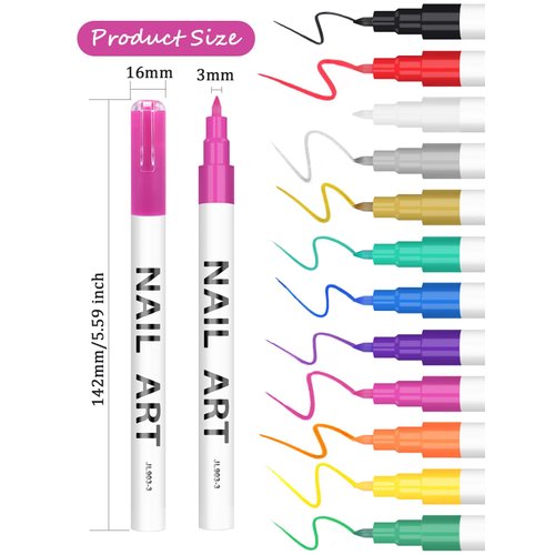12 Color 3D Nail Art Pens Set, Kalolary Nail Polish Pens Nail Point Graffiti Dotting Pen Drawing Painting Liner Brush for DIY Nail Art Beauty Adorn Manicure Tools(A)