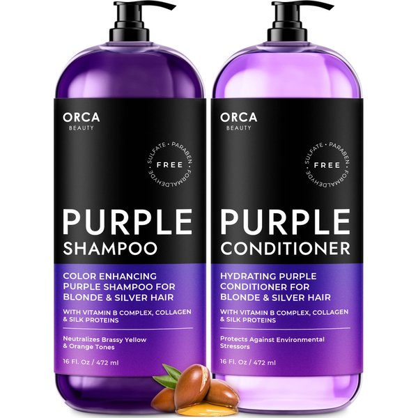 Purple Toning Shampoo and Conditioner Set - Sulfate Free, with Biotin and Argan Oil for Color Treated and Gray Hair