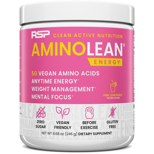 RSP NUTRITION AminoLean Pre Workout Powder, Amino Energy & Weight Management with Vegan BCAA Amino Acids, Natural Caffeine, Preworkout Boost for Men & Women, 30 Serv, Pink Lemonade…