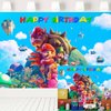 Super Mario Movie Backdrop for Birthday Party Video Game Blue Sky Background Kids Mario Bros Party Supplies Cake Table Banner 7x5 ft 430