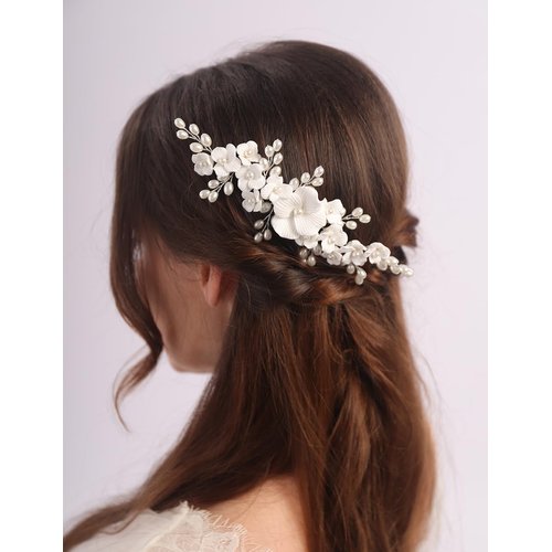 Teyglen Flower Bride Wedding Hair Comb Silver Pearl Hair Piece Floral Flower Headpiece Bridal Hair Accessories for Women Party Prom