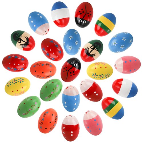 Peohud 24 Pack Wooden Egg Shakers, Maracas Percussion Musical Easter Eggs for Kids, Musical Instruments Toys for Toddler Baby Music Learning