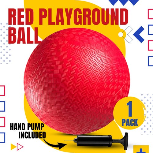 Bedwina Playground Ball - 8.5 Inch (1-Pack) Red Rubber Bouncy Inflatable Balls, w/Air Pump, for Kids & Adults, Indoor & Outdoor Games, Kickballs, Dodgeball, Four Square, Dodge Ball, Handball