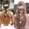 5 PCS Bridal Flower Wedding Hair Pins Crystal Pearl Hair Clips Headpiece Gold Wedding Hair Accessories Jewelry with Rhinestone for Brides Bridesmaids Women Girls Updo (Pure White Flower)