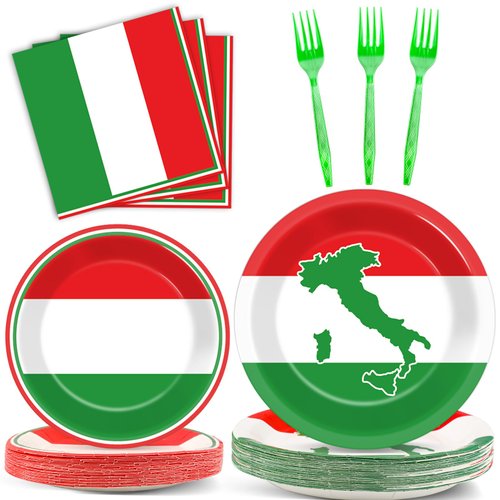 100 Pcs Italian Flag Plates and Napkins Party Supplies Italy Flag Party Tableware Set Italian Flag Red White and Green Party Decors Favors for Italy Family Gathering Kitchen Dining Serves 25 Guests…