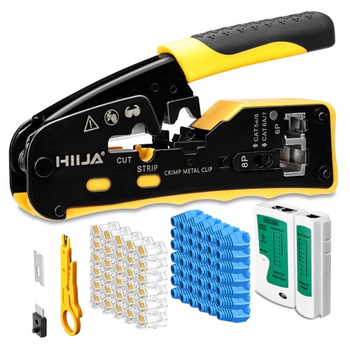 Hiija RJ45 Crimp Tool Kit Pass Through Ethernet Crimper Kit All-in-one Ratcheting Modular Data Cable Crimper Kit