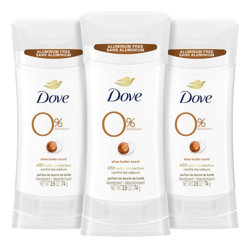 Dove Deodorant Stick Shea Butter 3 Count Non-irritating Deodorant for Underarm Care Kindest Aluminum Free Deodorant 2.6 oz