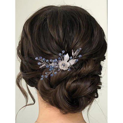 Latious Silver Bride Wedding Flower Hair Comb Rhinestone Beads Hair Sied Combs Leaf Hair Pieces Wedding Hair Accessories for Women and Girls