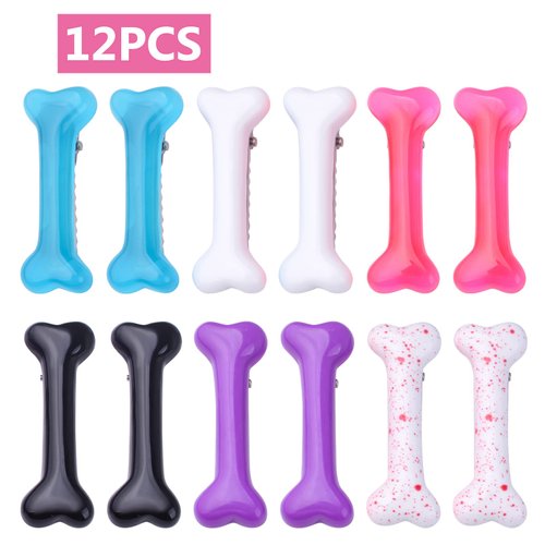 12pcs 6 Colors Resin Dog Bone Hair Clips Metal Alligator Hairclips Bones Hairpins Barrette for Women Girls Halloween Christmas Cosplay Costume Party Hair Accessories