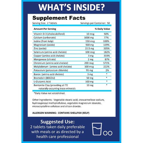 Potent Garden Mega Mineral Supplement Complete Mineral Complex with Calcium Magnesium Zinc Potassium Boron Selenium Chromium & 72 Trace Minerals Iron Free Calcium Supplement -100 Pills