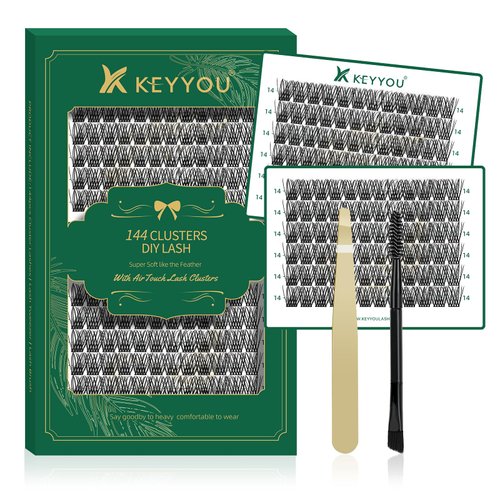 Lash Clusters 144pcs Individual Lashes D Curl 10mm Eyelash Clusters KEYYOU Air Touch Cluster Lashes Super Lightweight Soft Wispy Comfortable Easy DIY at Home(Air02-D-14mm)
