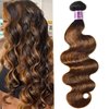 UNice Ombre Brown Highlight Body Wave Human Hair Weave 1 bundle 18 inch, Brazilian Remy Hair Dark Root Blonde Human Hair Weaves Extension Piano Color TFB30