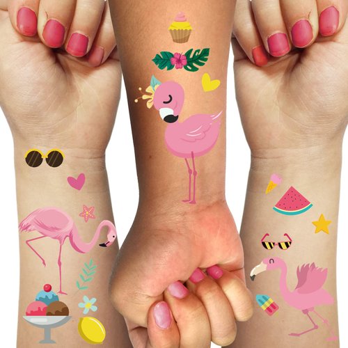 Flamingos Temporary Tattoos Stickers for Kids 250 Pieces Pink Love Ice Cream Slippers Leaves Summer Cool Mixed Style Tattoos Makeup Party Supplies for Children Girls Women