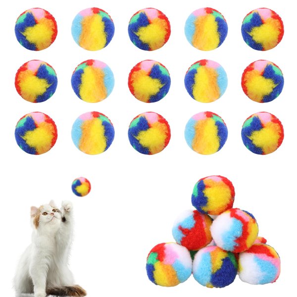 20 Pcs Cat Toy Balls Soft Pom Pom Cat Toys Soft Plush Cat Ball 1.6 Inch Fuzzy Kitty Balls Colorful Kitten Puff Balls Small Pet Training Ball Cat Pom Pom Balls for Cat Playing Pet Exercising