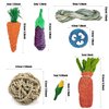 Allazone 15 PCS Rabbit Chew Toys, Bunny Chew Toys Small Animal Chew Toys, Grass Cake Loofah Carrot Toy, Natural Materials by Handmade for Rabbits, Chinchillas, Guinea Pigs, Hamsters