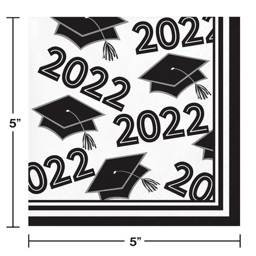 Creative Converting Class of 2022 White Beverage Napkins, 5"