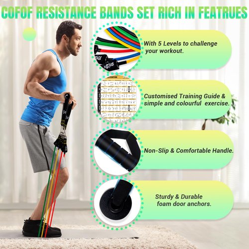 Resistance Bands Set with Yellow Handles, Exercise/Workout/ Fitness Bands with Door Anchor, Legs Ankle Straps for Resistance Training，Physical Therapy，Home Gym Workout