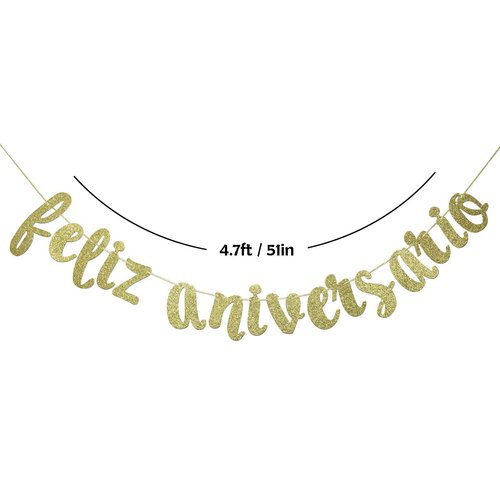Feliz Aniversario Banner for Happy Birthday Wedding Anniversary Party Decorations Spanish Fiesta Mexican Theme Sign Photo Backdrop (Gold Glitter)