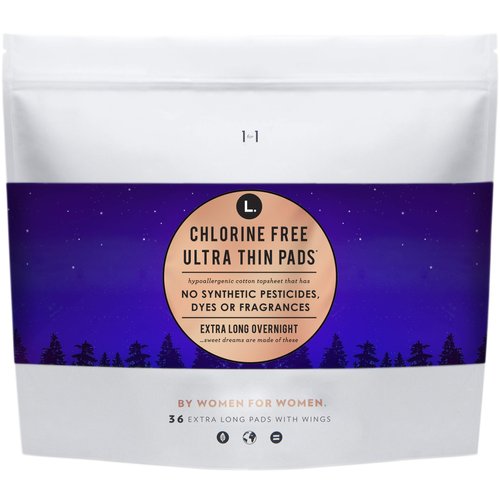 L. Chlorine Free Ultra Thin Pads Overnight Absorbency, Organic Cotton, Free of Chlorine Bleaching, Pesticides, Fragrances, or Dyes, 36 Count