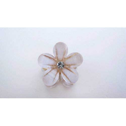 Small mini gold metal and acrylic white flower crystal hair claw clip