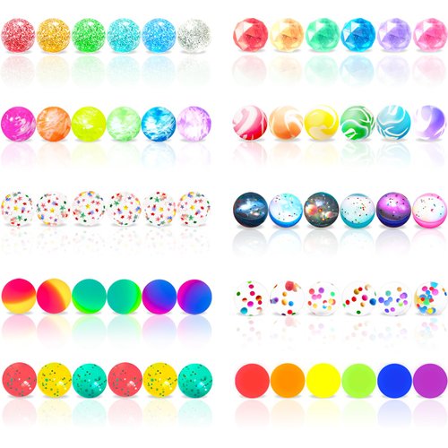 Jgalnim 60 Pieces 10 Styles Bouncy Balls,32mm Bounce Balls,High Bouncing Balls Toys for Valentine's Gifts,Kids Party Favors Easter Basket Bag Fillers Birthdays Gift Classroom Rewards