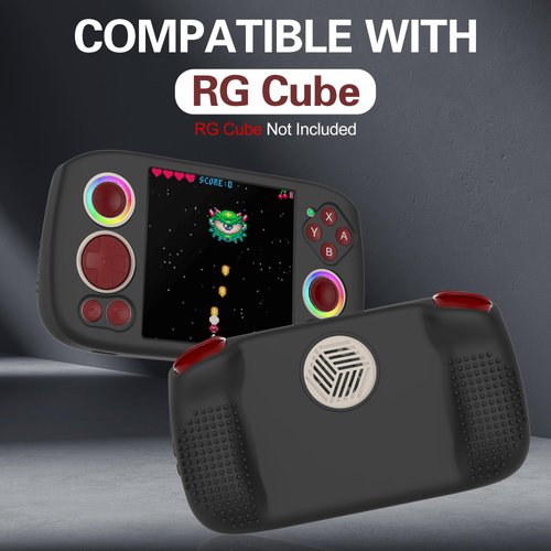 Silicone Case for RG Cube, Anti-Slip, Shock Proof, Soft Protective Case for Anbernic RG Cube Handheld Game Console with Lanyard - Black